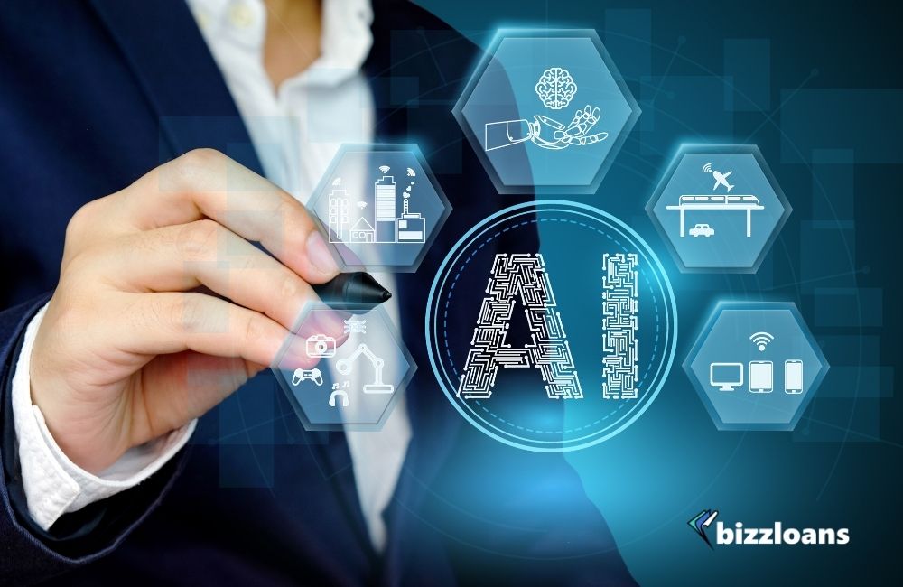 Ways-Artificial-Intelligence-Can-Help-Your-Small-Business-6 Business owner showing Artificial intelligence concept with related icon